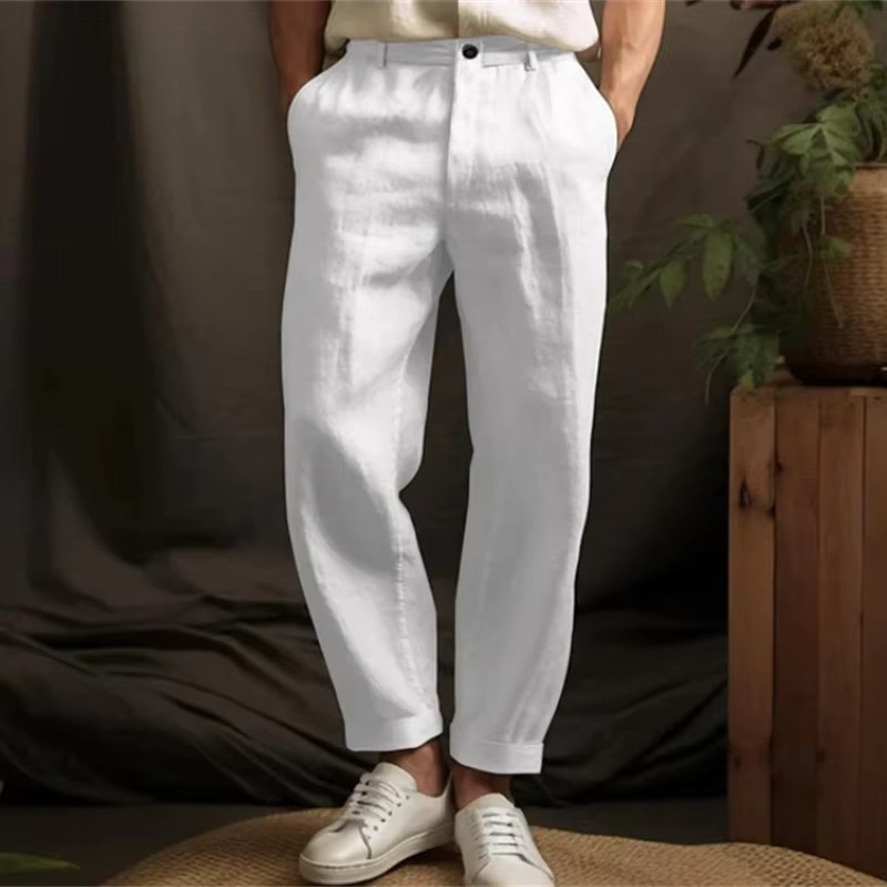 TrendAura Men's Breathable Linen Blend Casual Trousers For Warm Weather Lightweight Relaxed Fit Linen Pants