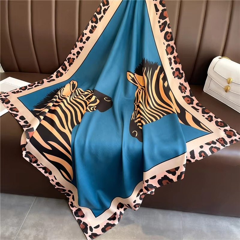 Summer Polka Dot and Stripe Silk Square Scarf for Women 35×35 Inch