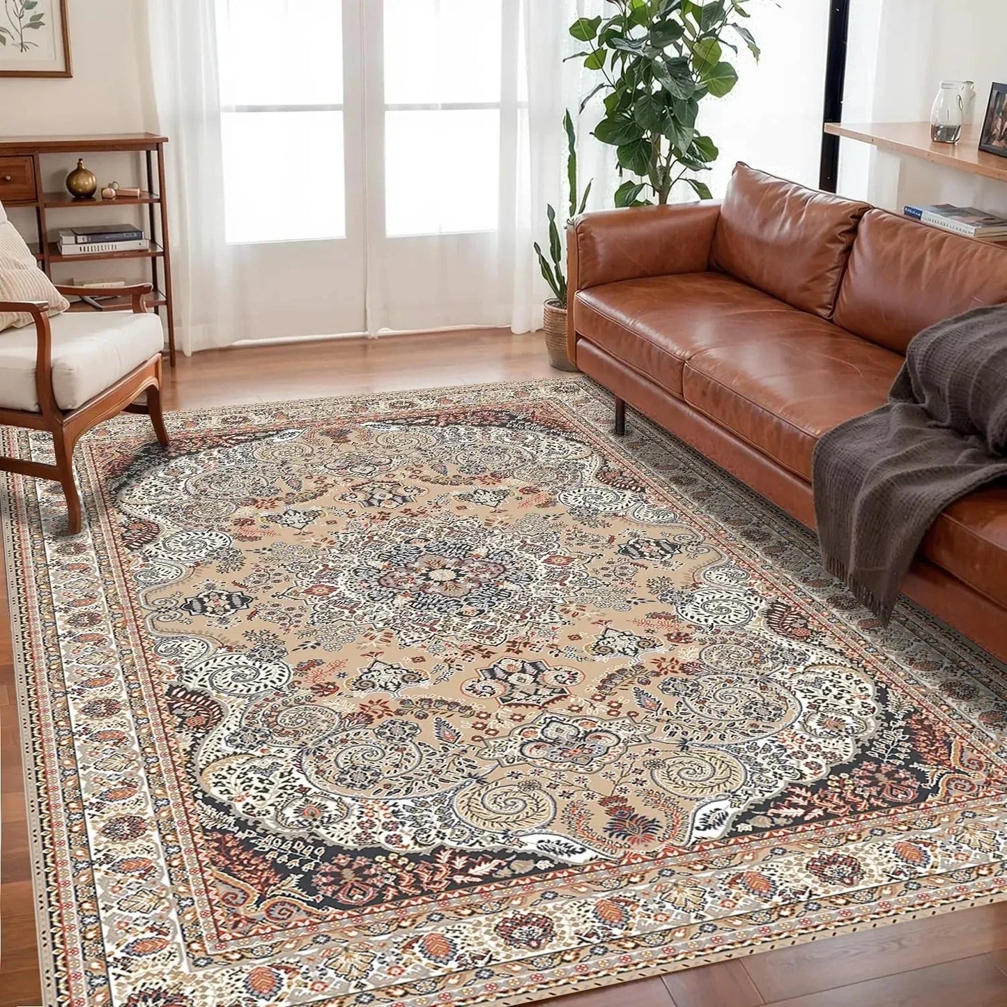 VIKAMA Bohemian-Style Floor Mat Non-Slip, Easy-Care Living Room Carpet Large-Size Floor Rug Bedroom And Living Room Home Décor