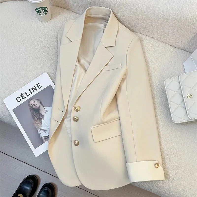 Isla Single-Breasted Blazer | Gold-Tone Buttons Hip-Length Blazer