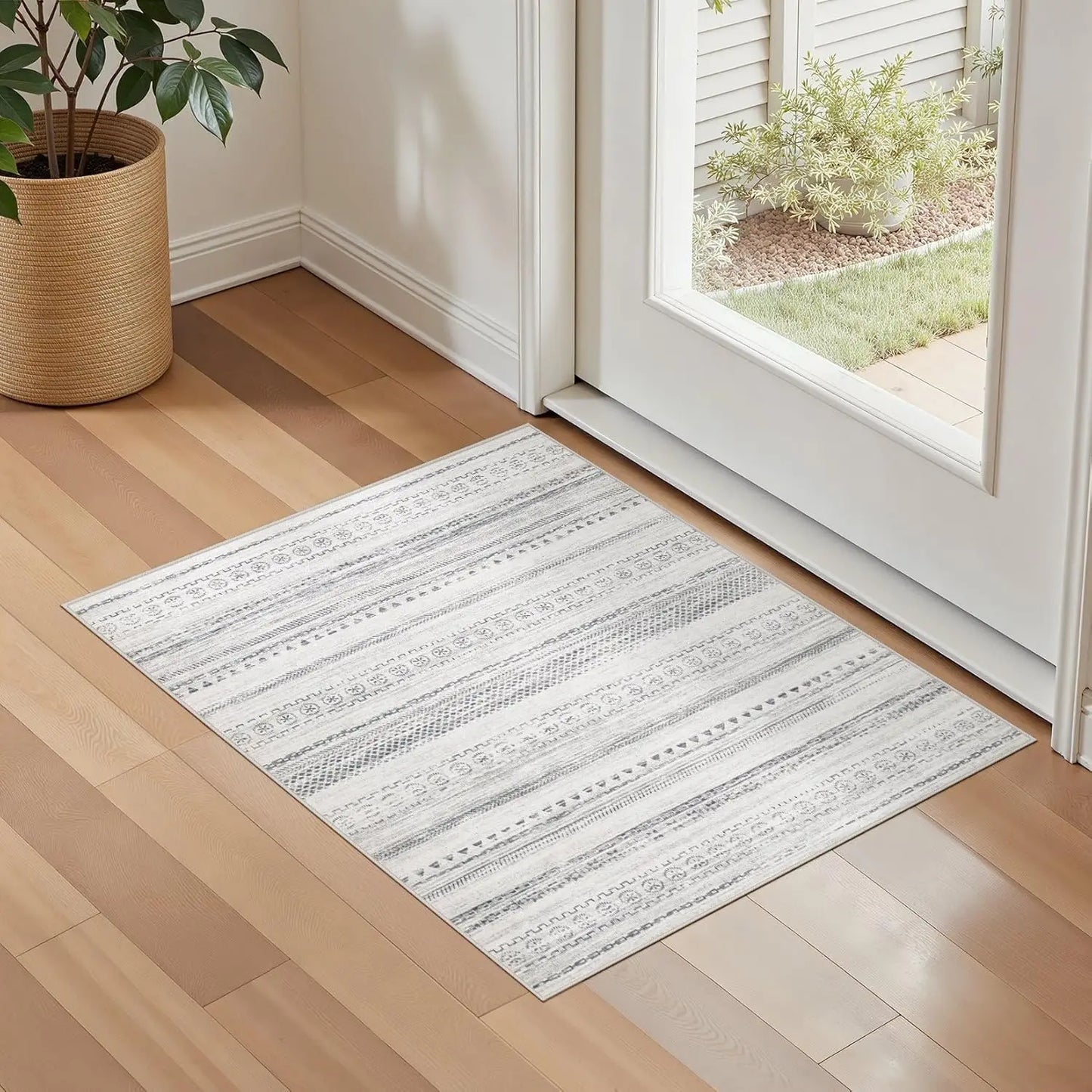 Washable Boho Farmhouse Bohemian Neutral Large Moroccan Geometric Soft No Slip Indoor Thin Floor Carpet for Bedroom Under Dining
