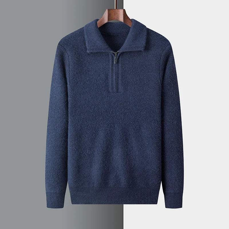 André Lucero Wool Pullover For Men Quarter Zip Knit With Ribbed Collar And Cuffs
