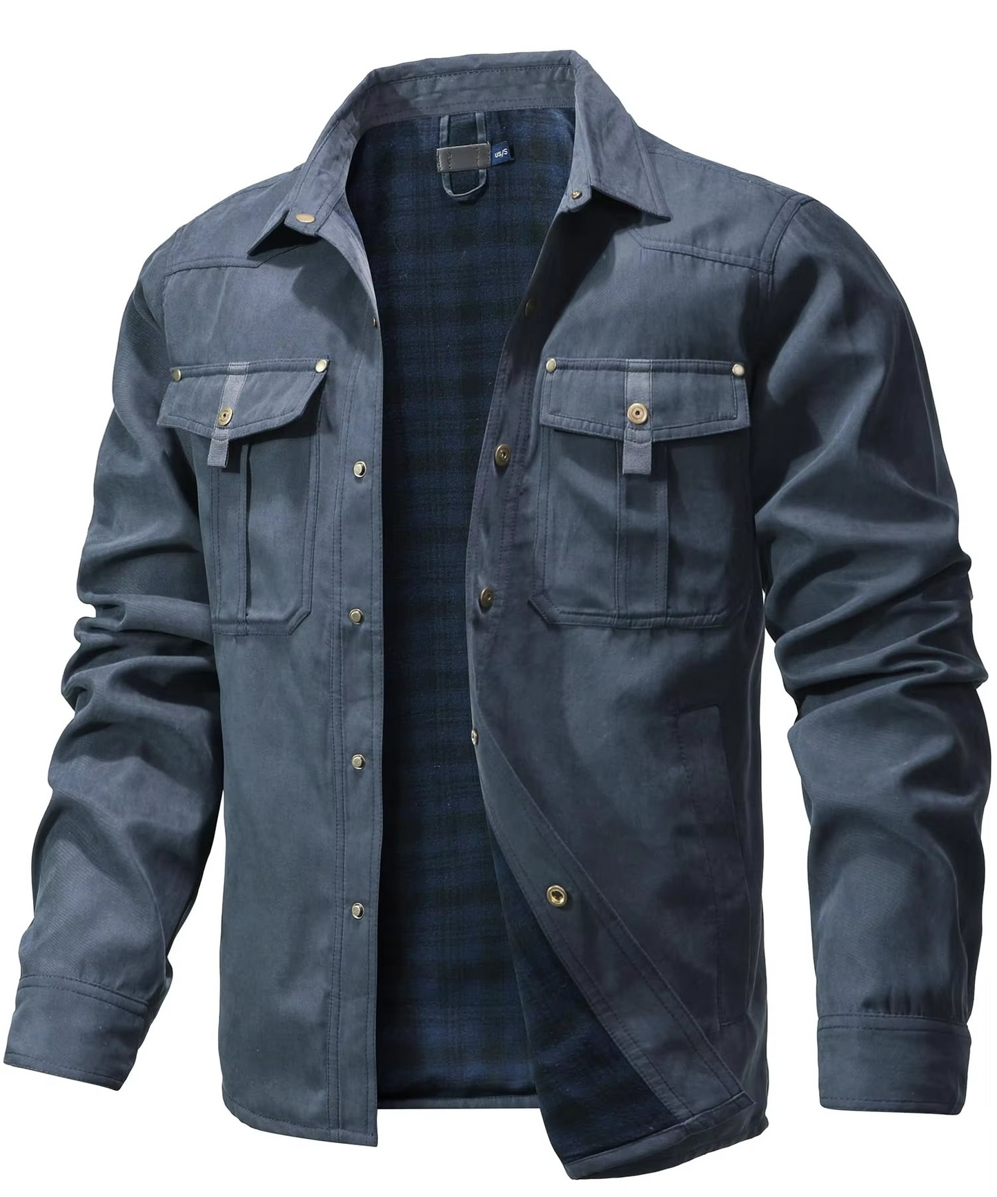 Men's Flannel Lined Shirt Jacket Western Style Overshirt With Snap Button Closures For All Seasons TrendAura