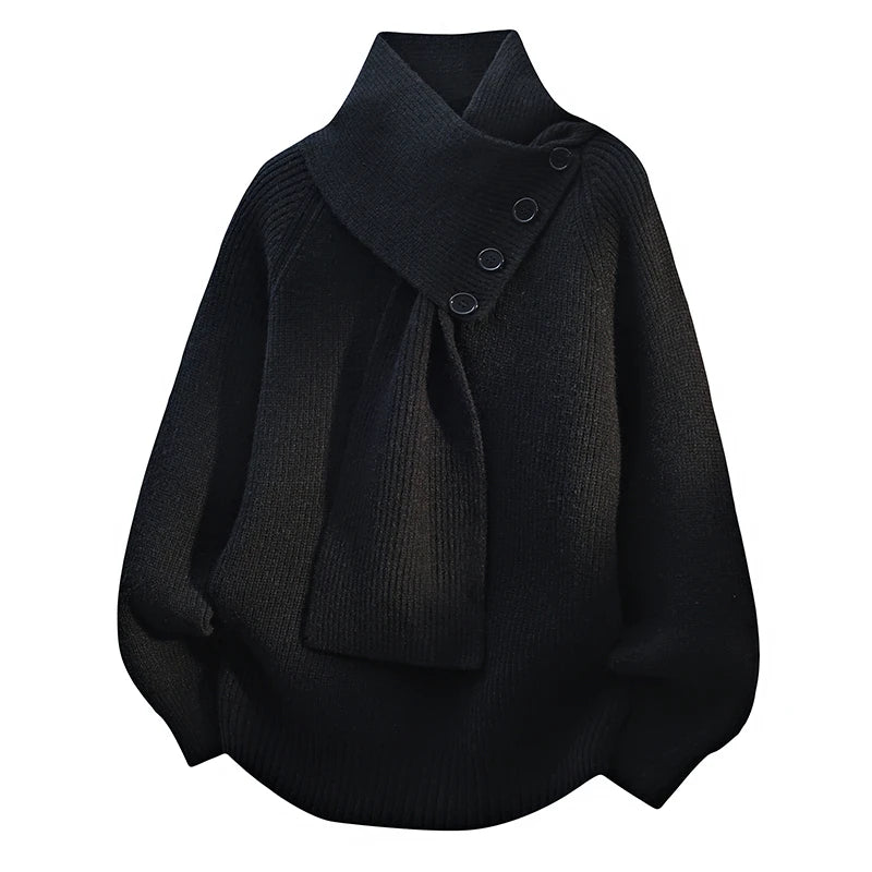 Women's Scarf-Neck Sweater with Soft Knit and Relaxed Fit