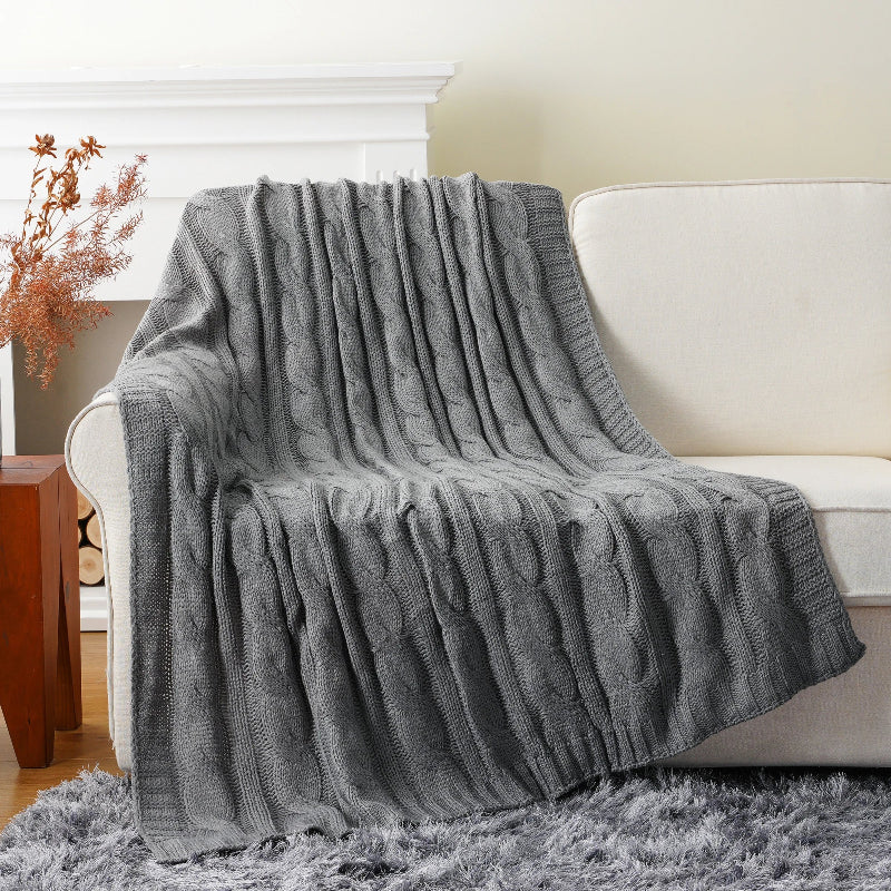 Battilo Textured Knit Throw Blanket Ultra Soft Cable Knit Warm Cozy Bed and Sofa Decor