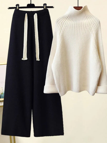 Isla Wool Turtleneck Sweater And Wide Leg Pants Two-Piece Set | Oversized Fit Casual Set