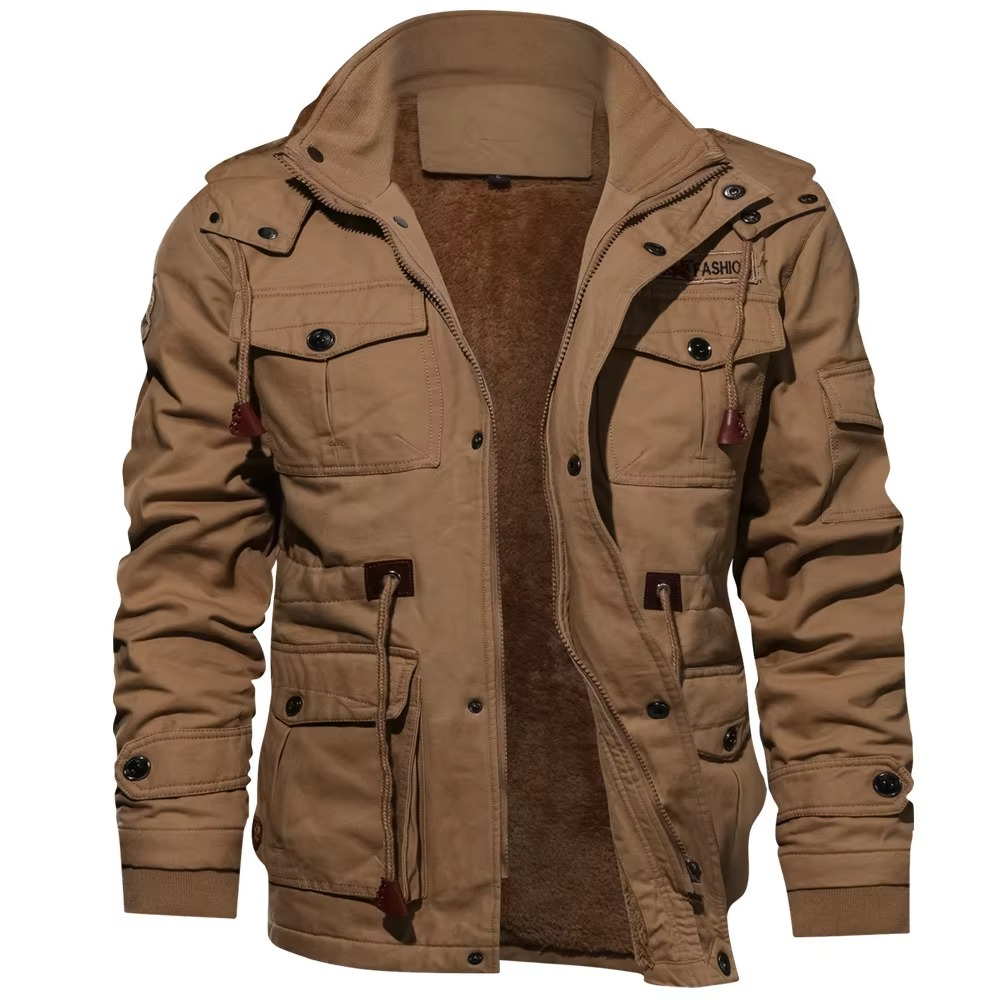 TrendAura Mens Fleece Lined Hooded Cargo Jacket Winter Warmth and Outdoor Comfort Water Resistant