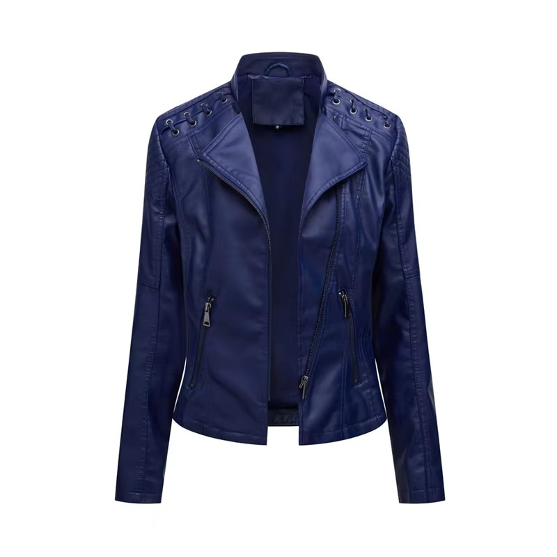 Women's PU Leather Motorcycle Jacket – Short Slim Fit, Zipper-Up, 12 Colors