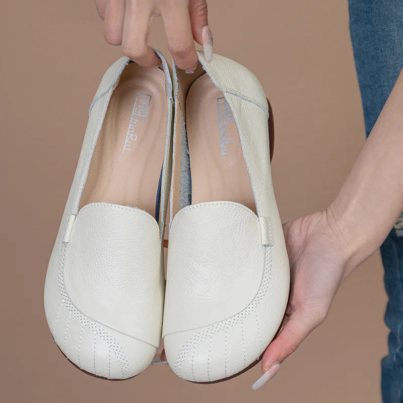 Luviona Womens Retro Loafers With Soft Sole Split Leather Upper And Wide Toe Comfort