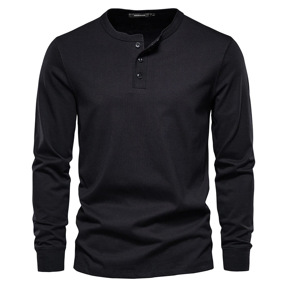 Christopher Mens Long Sleeve Henley Shirt Navy Blue Classic Casual Top For Modern Comfort