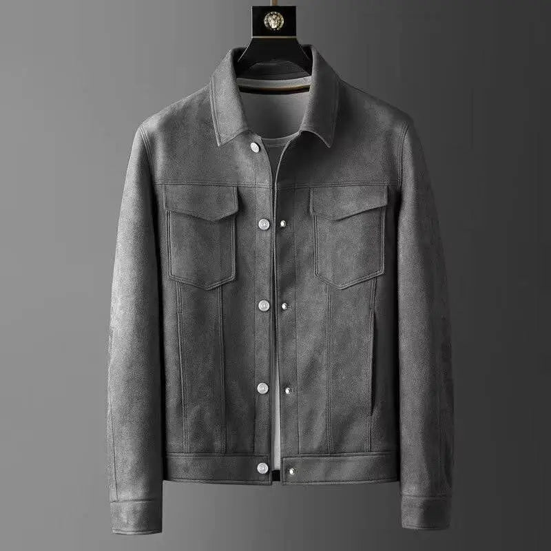 TrendAura Suede Jacket for Men Slim Fit Rich Suede with Polo Neck Collar and Year Round Versatility