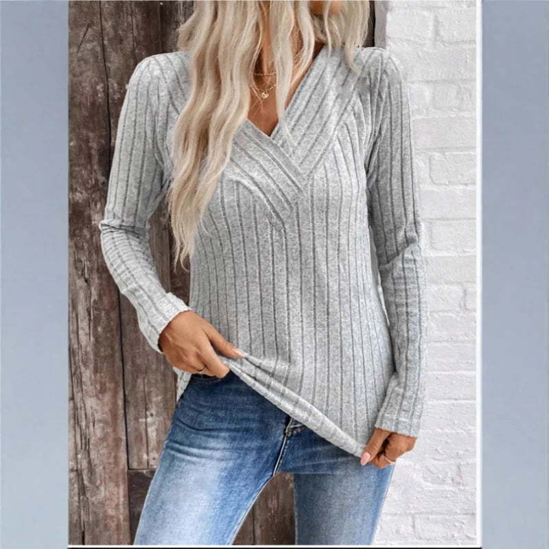 Women's Sunken Stripe Sweater with Lightweight Fabric and Relaxed Fit