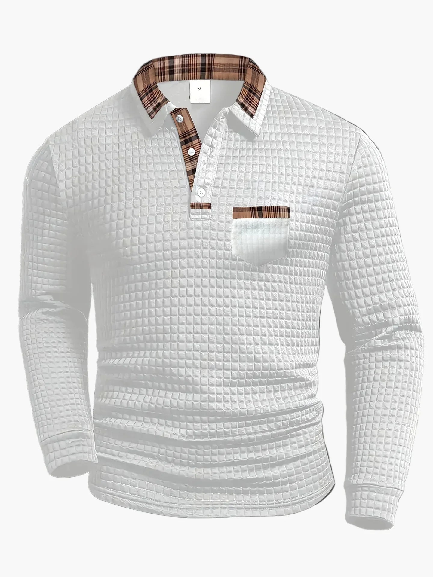 Premium Men's Long Sleeve Polo Shirt With Check Details And Waffle Pattern For Everyday And Office