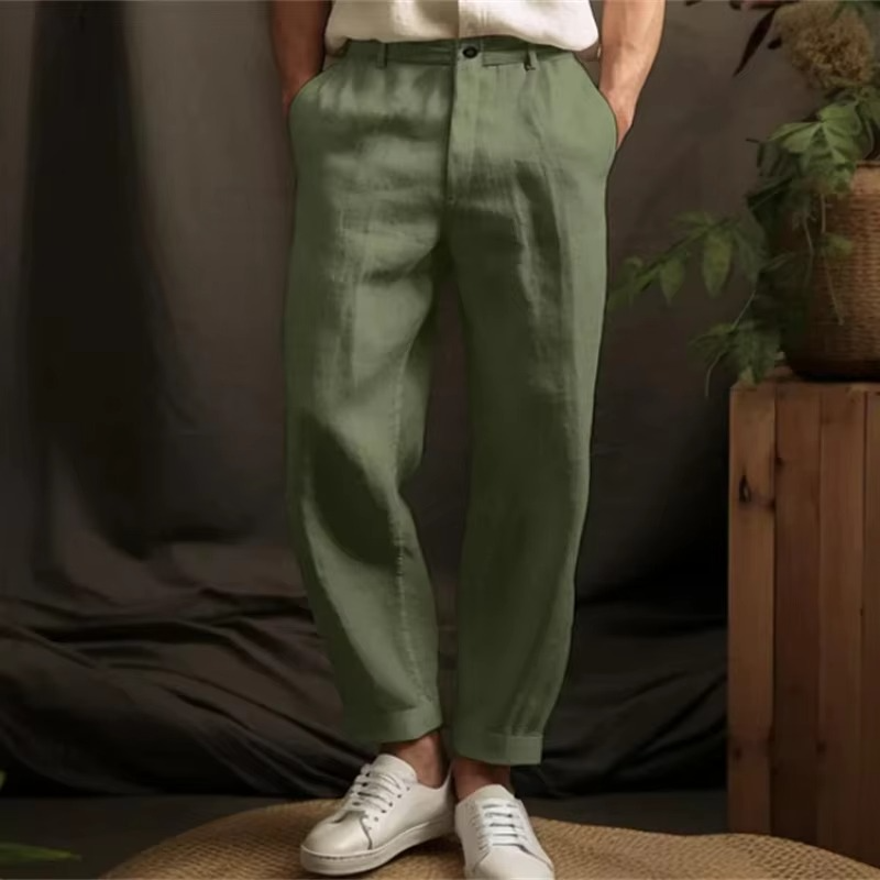 TrendAura Men's Breathable Linen Blend Casual Trousers For Warm Weather Lightweight Relaxed Fit Linen Pants