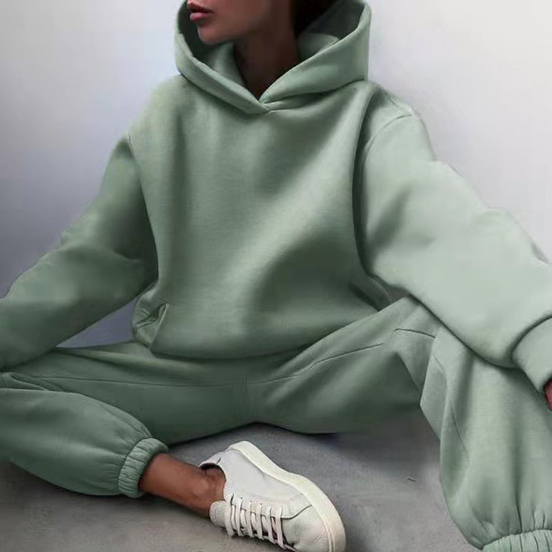 Women's Jogging Set - Oversized Fit - Hood & Elastic Waist - Soft Cotton