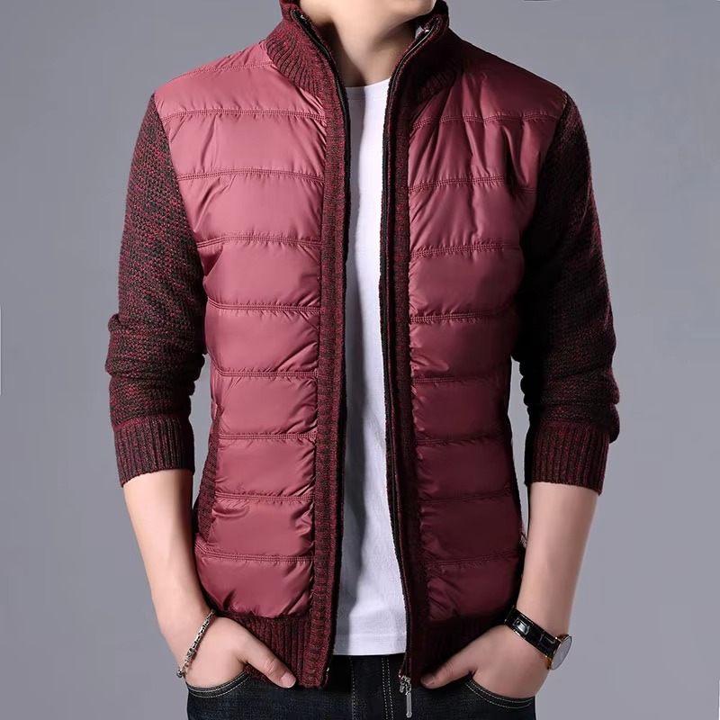 TrendAura Men's Thick Knit Cardigan Winter Jacket Patchwork Warm Slim Fit Outerwear