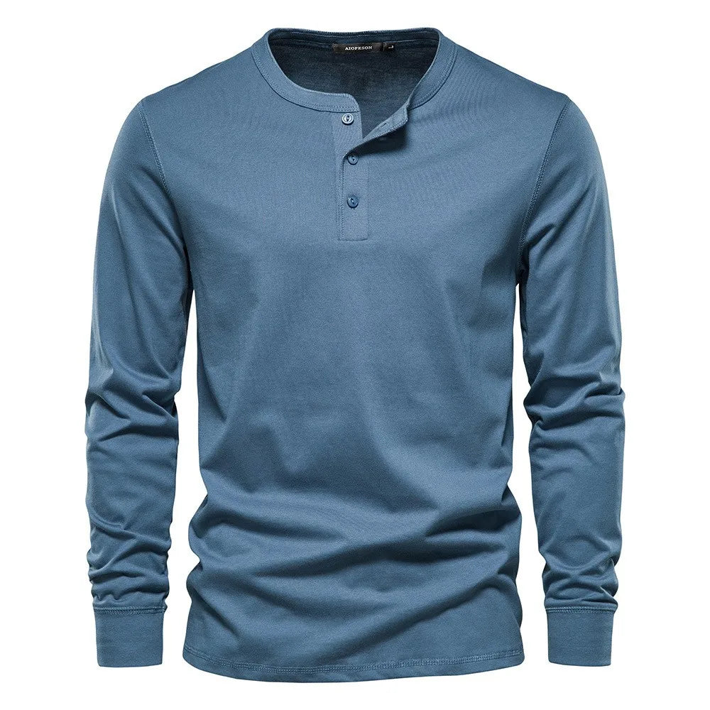 Christopher Mens Long Sleeve Henley Shirt Navy Blue Classic Casual Top For Modern Comfort
