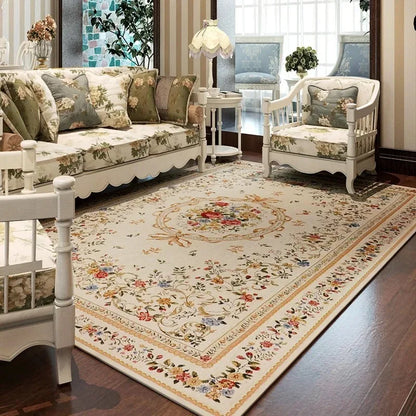 Retro Floral Luxury Printed Carpet Bedroom Decor Mechanical Washable Kids Large Floor Mat for Home Sofa Coffee Table Area Rugs