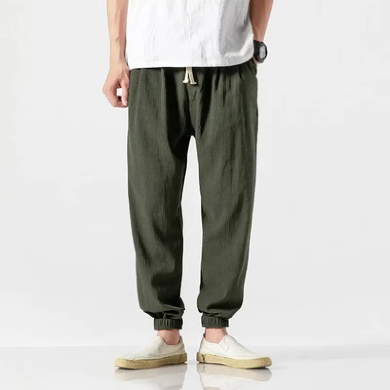 Men's Cotton Linen Casual Pants Relaxed Fit Harem Trousers With Cuffed Ankles for Everyday Comfort