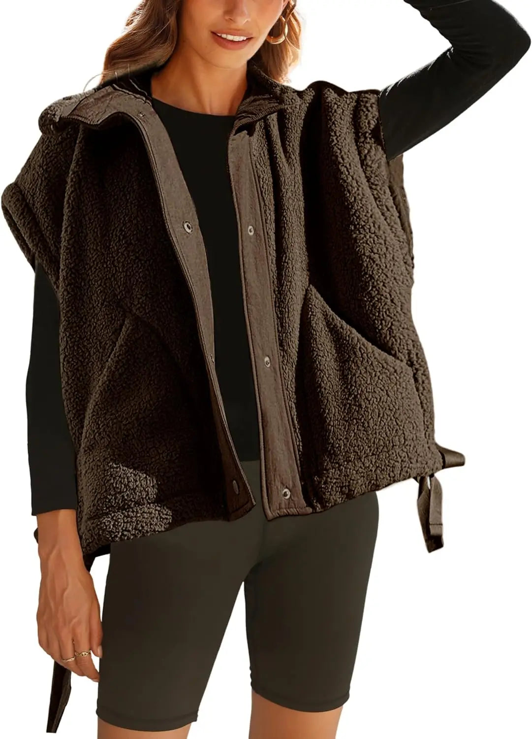 Michelle Sherpa Jacket for Women Warm Faux Fleece with Snap Button Closure Cozy Layering