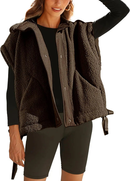 Michelle Sherpa Jacket for Women Warm Faux Fleece with Snap Button Closure Cozy Layering