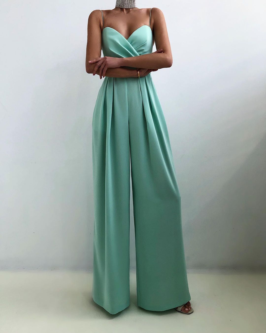 Elegant women's jumpsuit for wedding with spaghetti straps