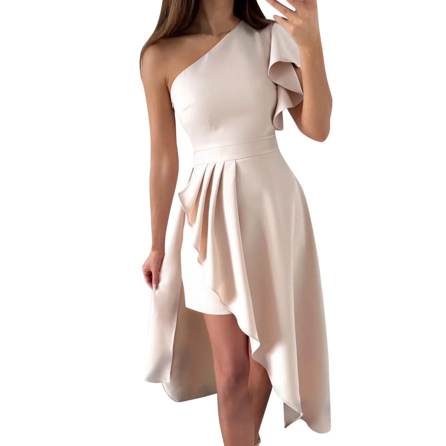 Women's Asymmetric One-Shoulder Dress - Elegant Cut - Perfect for Parties & Formal Events