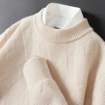 Caleb Mens Diamond Knit Sweater In Neutral Beige Soft Touch Knitwear For Casual Layering Essentials