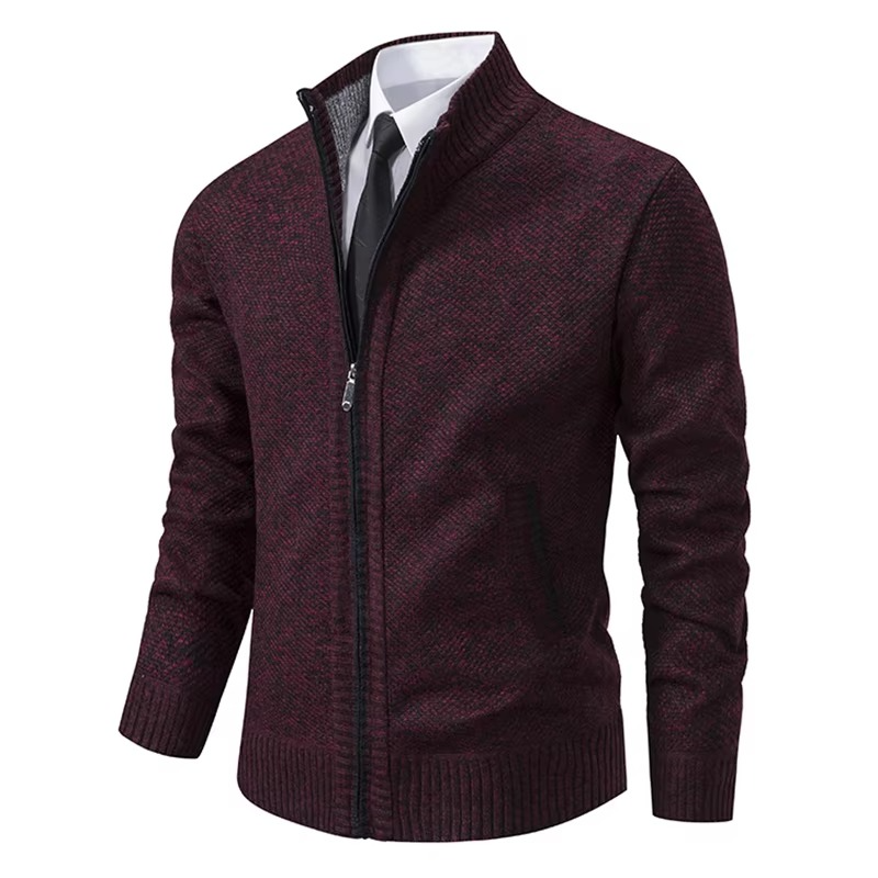 Men's Fleece Lined Stand Collar Zip Cardigan Warm Casual Jacket For Fall And Winter