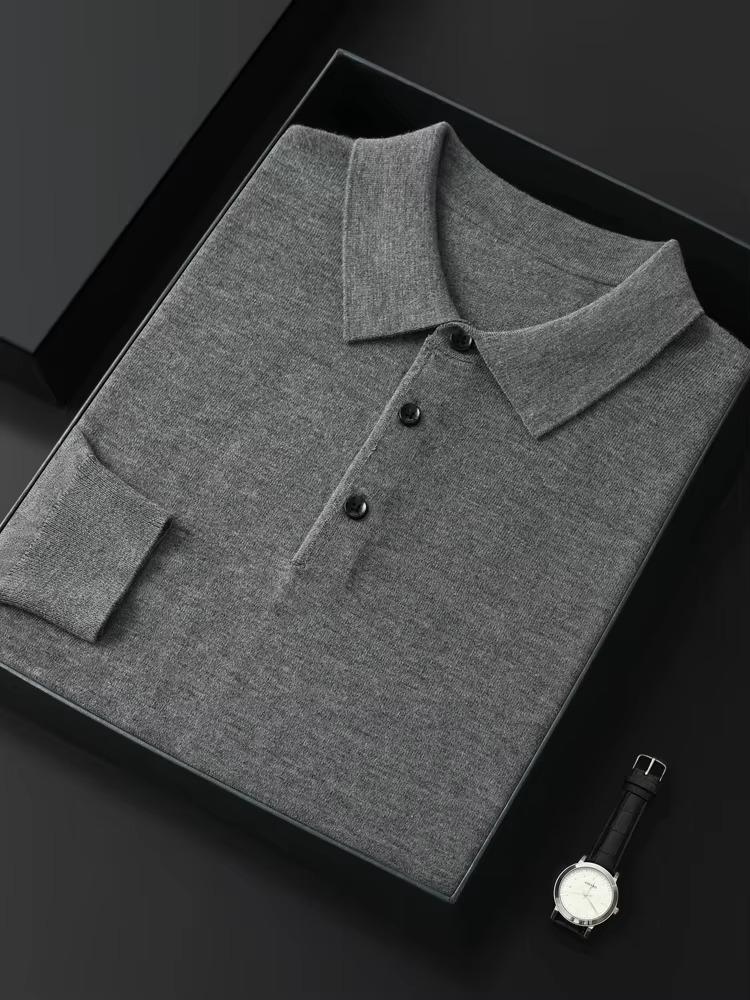 Men's Merino Wool Polo Collar Sweater Pullover For Cold Weather Warmth And Refined Everyday Comfort