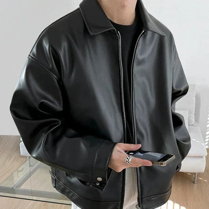 Colton Men's Oversized Leather Bomber Jacket By TrendAura For Bold Minimalist Streetwear Layering
