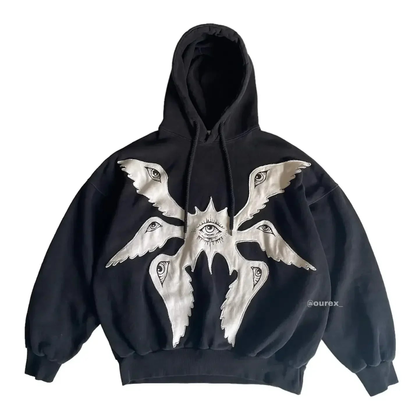 TrendAura Seraphim Eye Embroidered Hoodie For Men Premium Cotton Blend Oversized Fit With Soft Fleece Interior