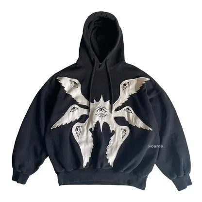 TrendAura Seraphim Eye Embroidered Hoodie For Men Premium Cotton Blend Oversized Fit With Soft Fleece Interior