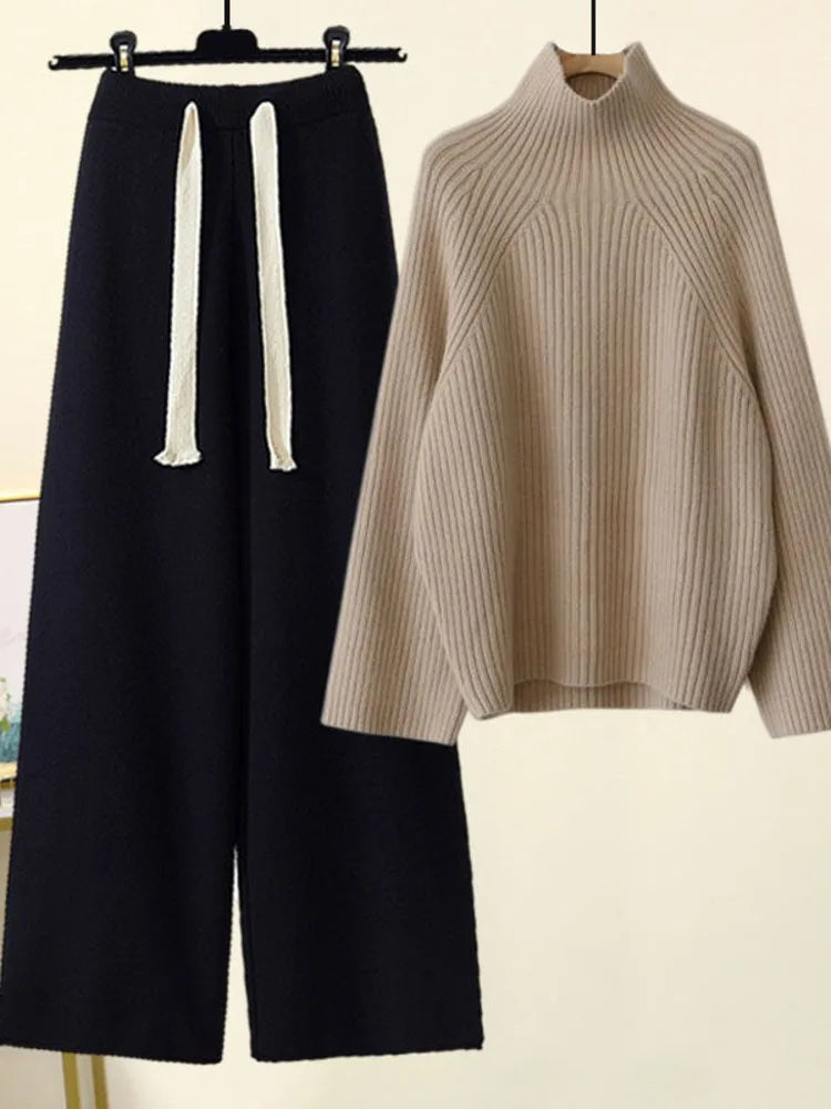 Isla Wool Turtleneck Sweater And Wide Leg Pants Two-Piece Set | Oversized Fit Casual Set