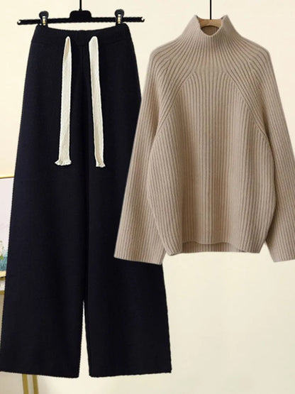 Isla Wool Turtleneck Sweater And Wide Leg Pants Two-Piece Set | Oversized Fit Casual Set