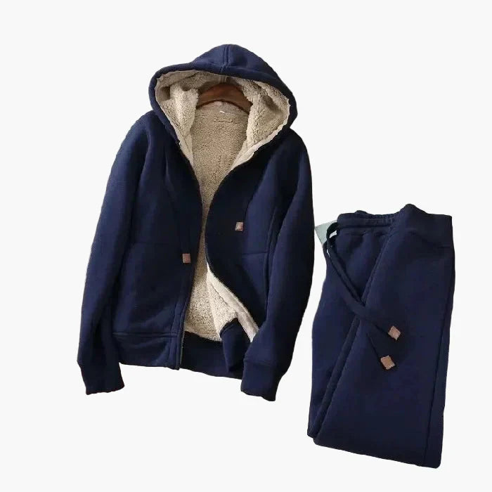 Women's casual tracksuit with hood – fleece-lined set for sports & everyday use