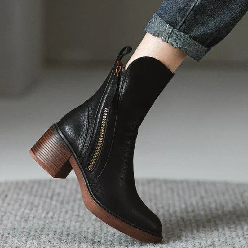 Women's Ankle Boots with Block Heel and Side Zip