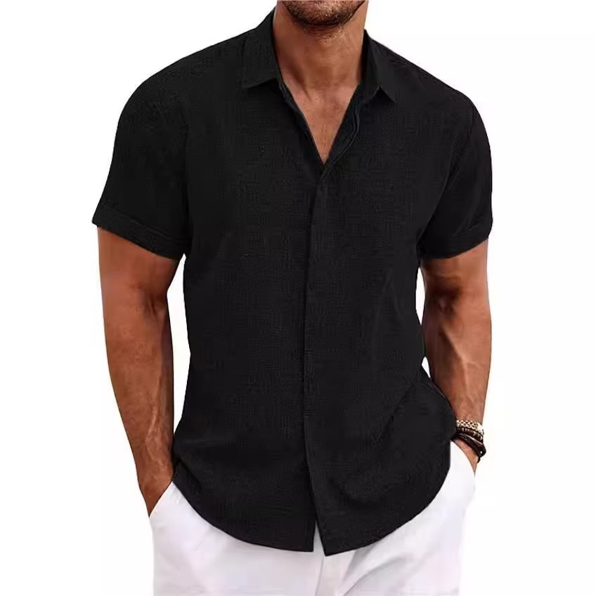 TrendAura Men's Short Sleeve Linen Shirt for Summer Lightweight Breathable Cool Comfort