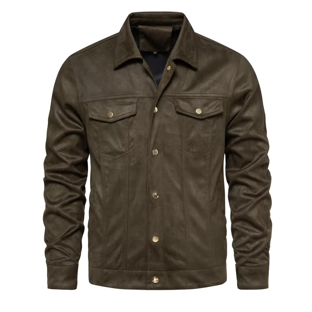 TrendAura Mens Luxury Suede Leather Jacket With Classic Turn Down Collar For Winter Warmth And Style
