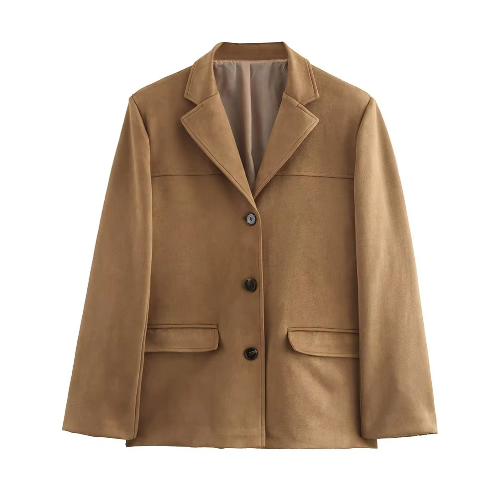 Vintage Brown Suede Leather Jacket for Women, Old Money Style Autumn Winter Coat