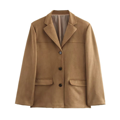 Vintage Brown Suede Leather Jacket for Women, Old Money Style Autumn Winter Coat