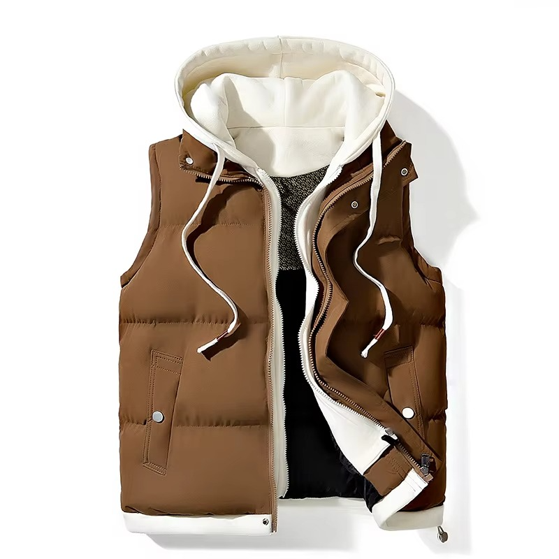 Men's Winter Hooded Puffer Vest Sleeveless Cotton Jacket With Premium Warm Insulation For Cold Weather