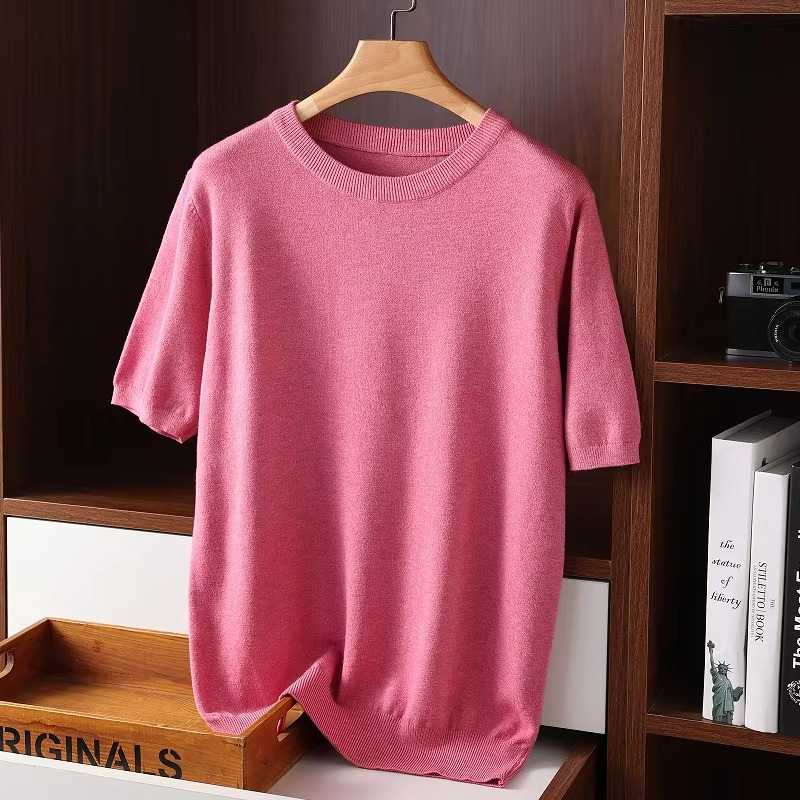 Mens Cashmere Short Sleeve O Neck Sweater By TrendAura Luxury Lightweight Knit For Everyday Comfort