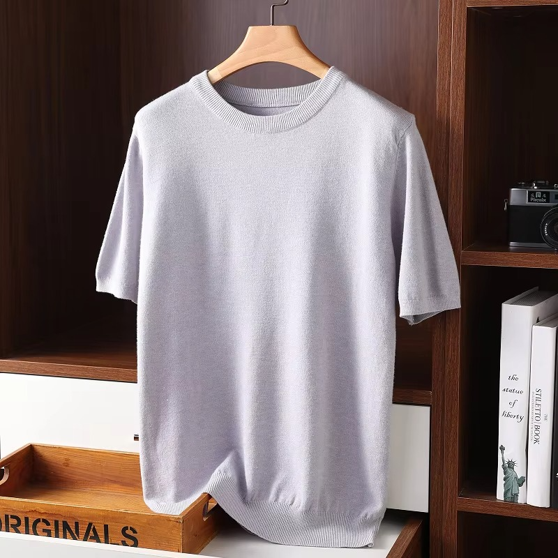 Mens Cashmere Short Sleeve O Neck Sweater By TrendAura Luxury Lightweight Knit For Everyday Comfort