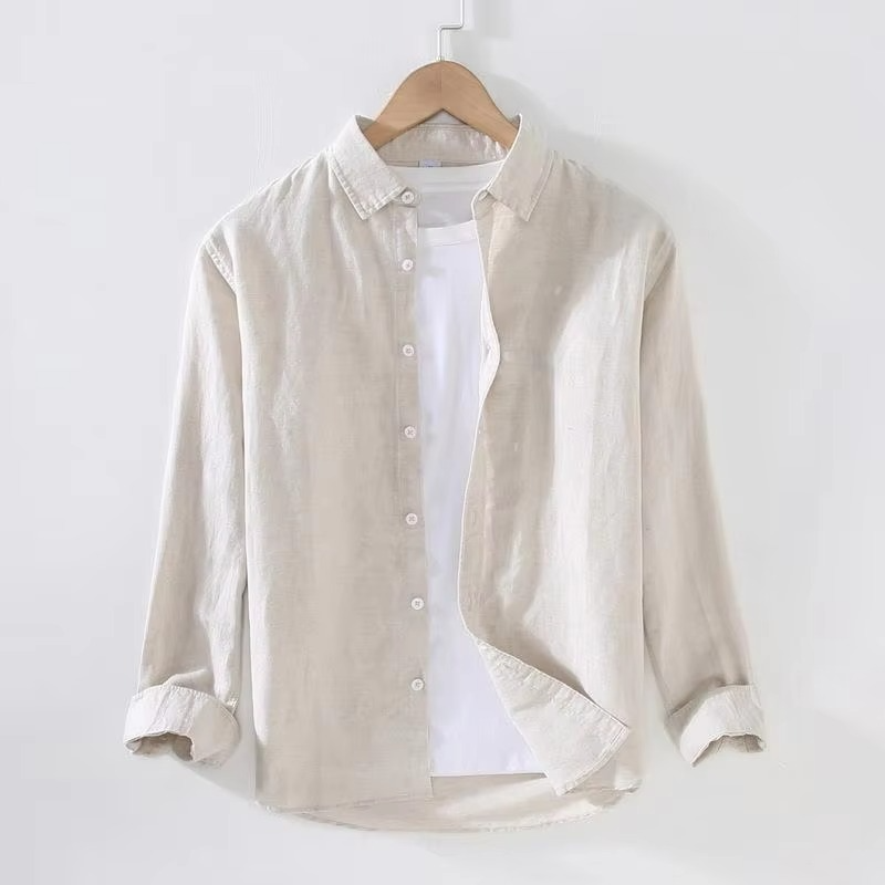 TrendAura Men's Vintage Linen Stand Collar Long Sleeve Shirt Lightweight Breathable Button Up M To 3XL