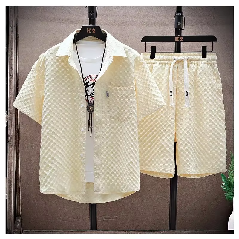 Men's Ice Silk Summer Two-Piece Sports Set Lightweight Short Sleeve Tee and Shorts by TrendAura