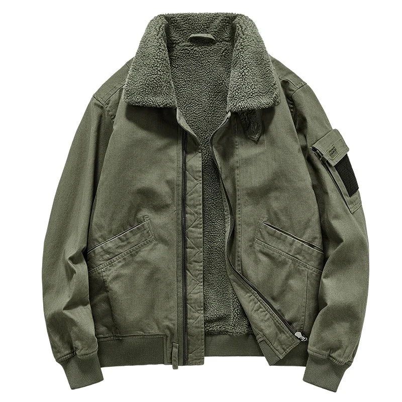 TrendAura Outrider Sherpa Jacket For Men Durable Cotton Exterior Soft Sherpa Lining Rugged Warmth High Collar Zip Front
