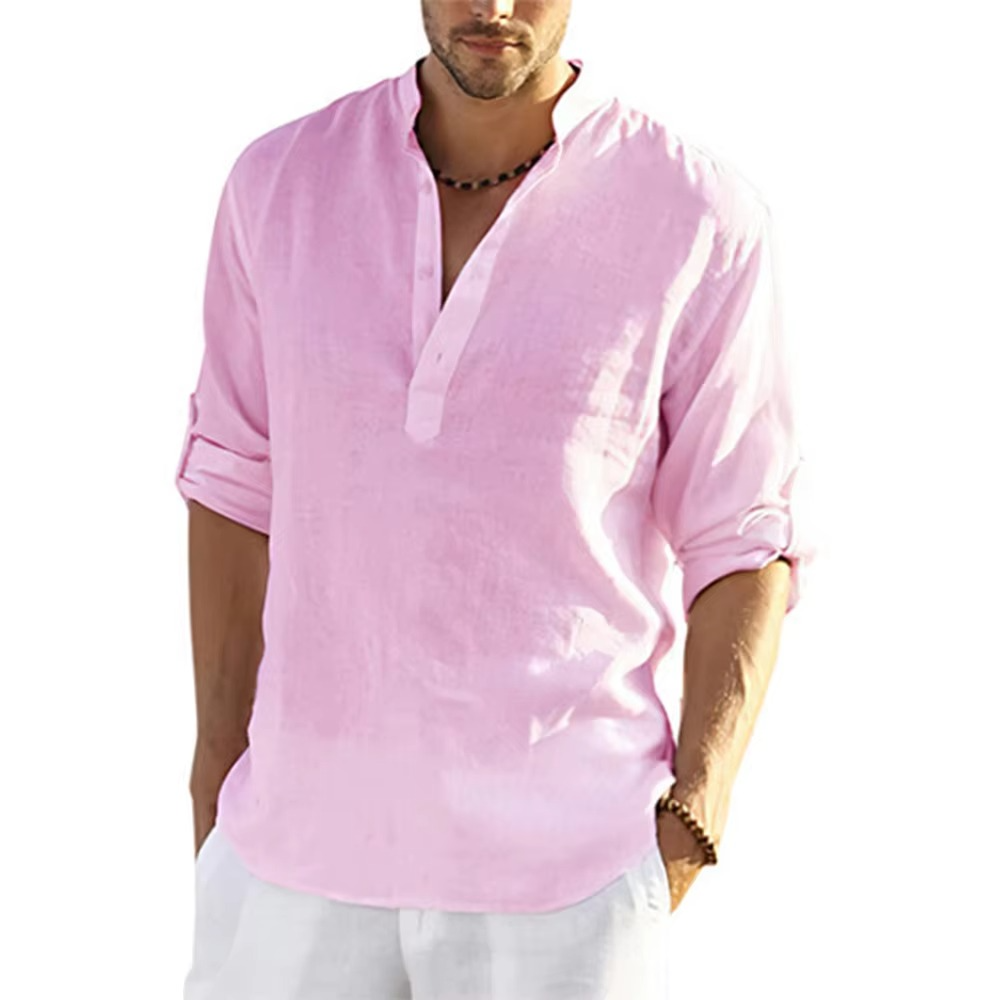 Mens Cotton Linen Casual Shirt Long Sleeve Lightweight Top Relaxed Fit Breathable Everyday Wear By TrendAura