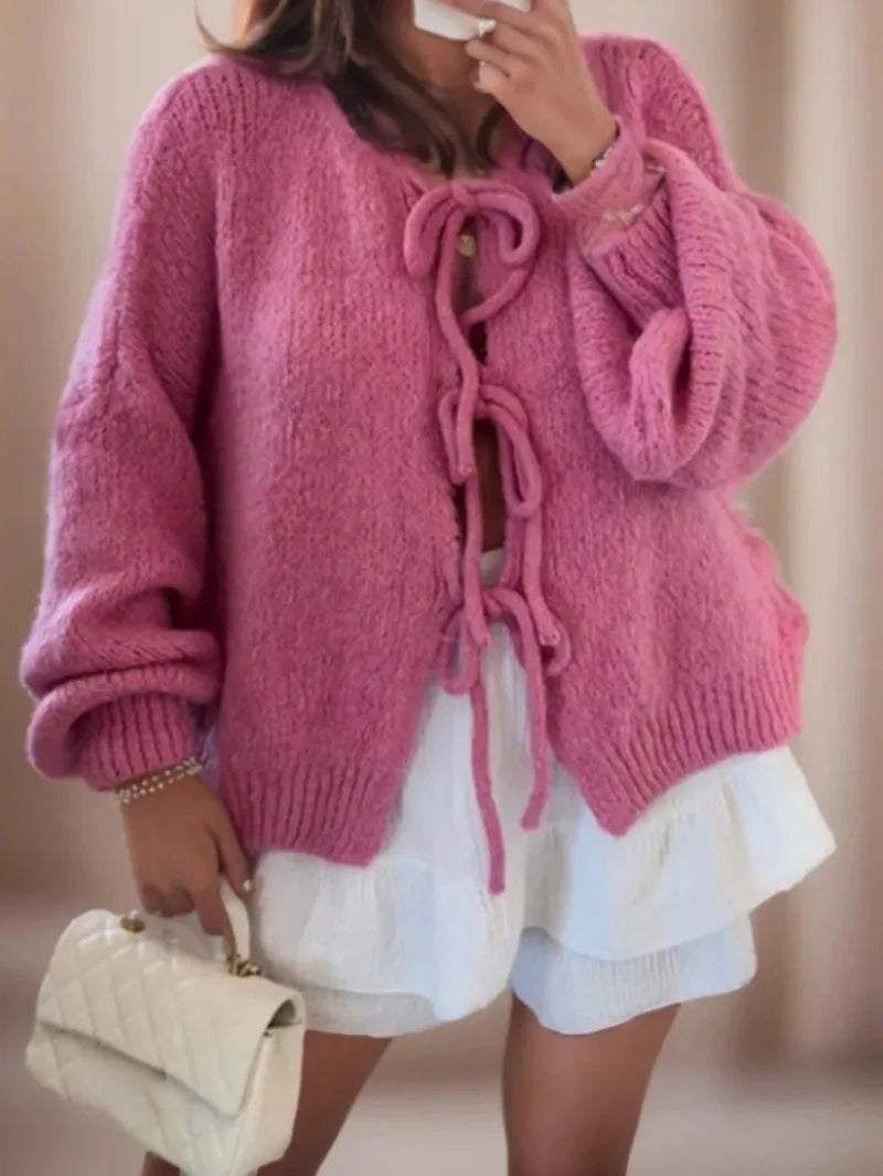 Jasmine | Women’s Chunky Winter Knotted Front Cardigan