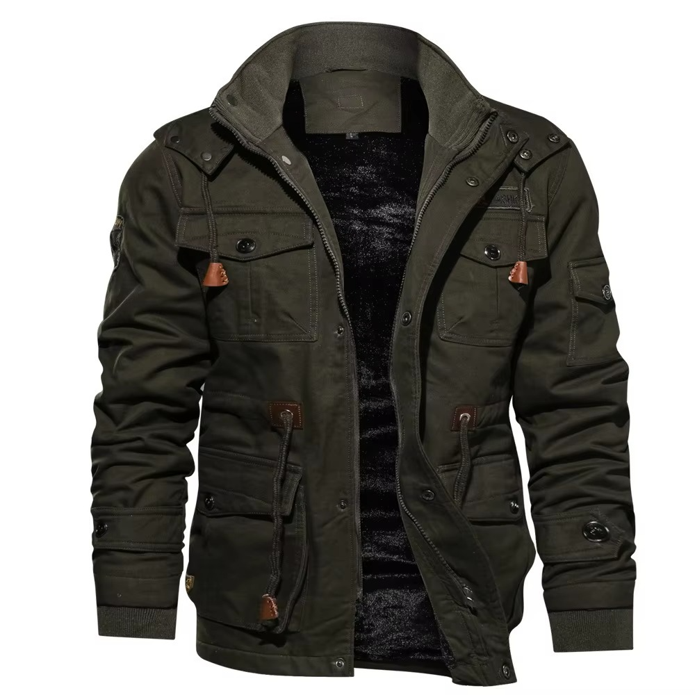 TrendAura Mens Fleece Lined Hooded Cargo Jacket Winter Warmth and Outdoor Comfort Water Resistant